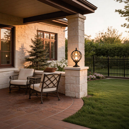 Outdoor Globe Pillar Light | Retro Glass Shade with Copper Base | IP54 Weather-Resistant Design