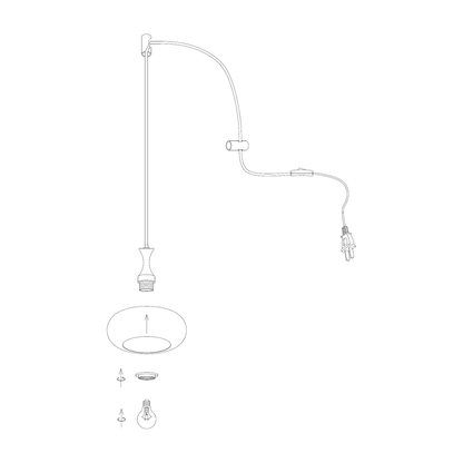 Plug-In Pendant Light | 11 in Tinted Glass Shade on a Turned Wood Stem | 177 in Cord, In-Line Switch, E26