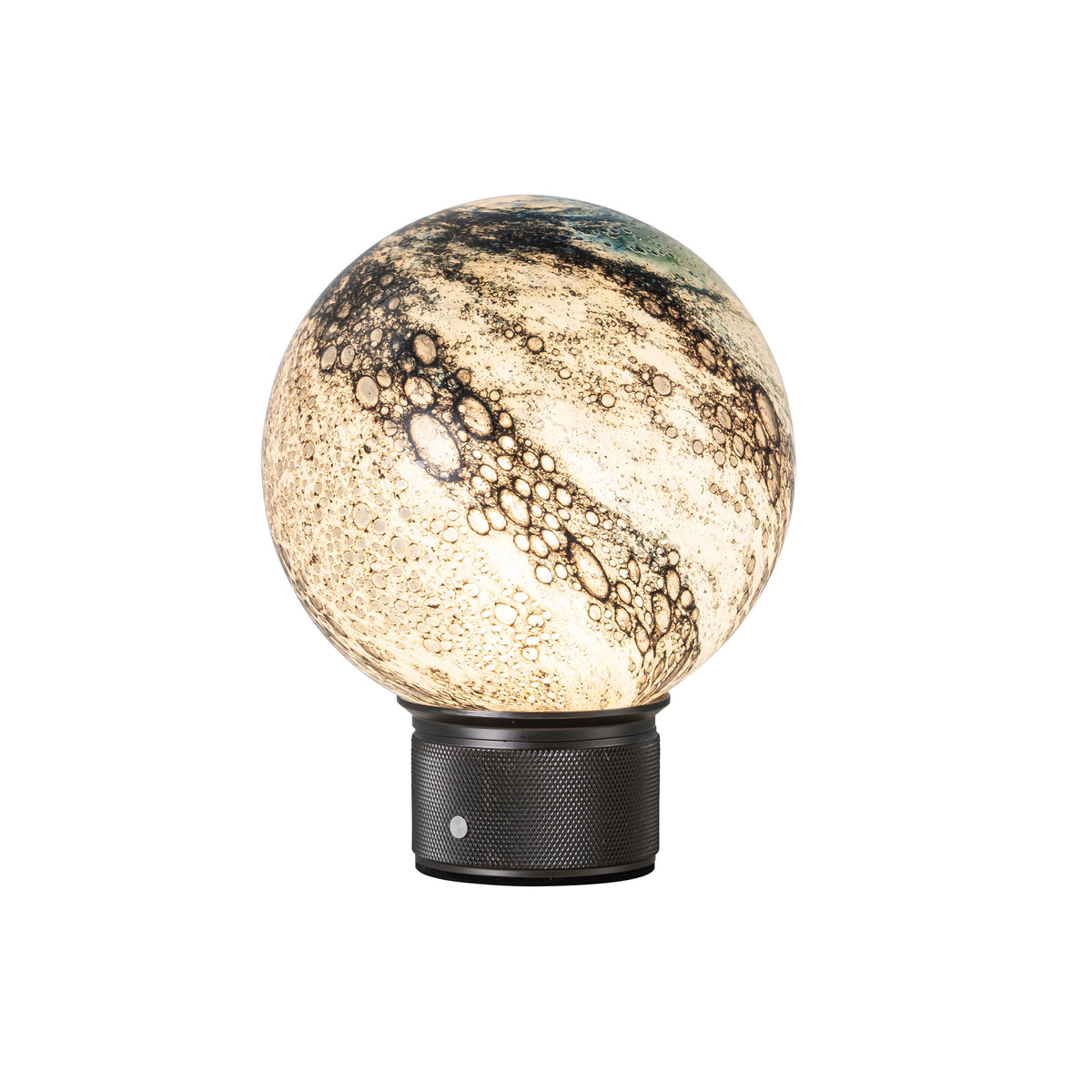 Cordless Glass Globe Lamp | 5.8 in Blue Glass Globe on a Metal Base | Rechargeable, 3 Brightness Levels, 25 Hours