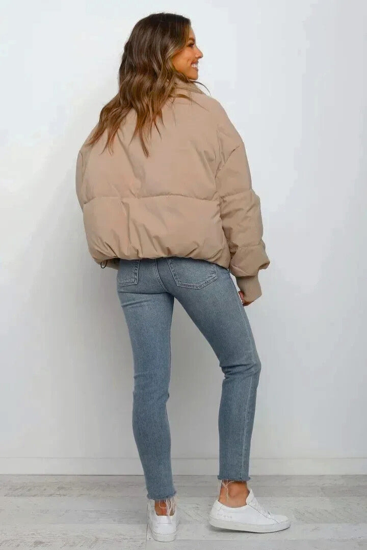 Women's Cropped Puffer Jacket | Quilted Design, Stand Collar, Zip Front, Ribbed Cuffs | 4 Colours, XS to 2XL