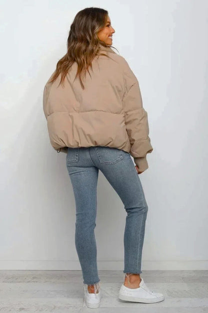 Women's Cropped Puffer Jacket | Quilted Design, Stand Collar, Zip Front, Ribbed Cuffs | 4 Colours, XS to 2XL