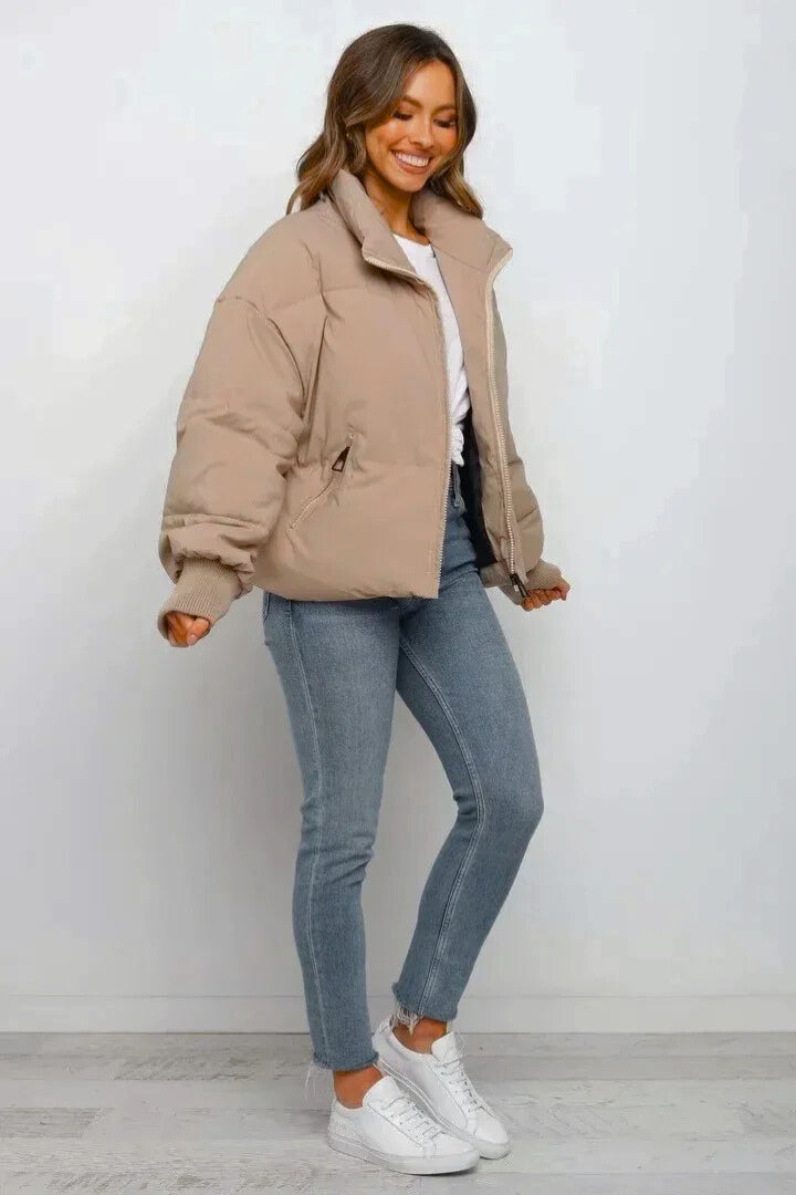 Women's Cropped Puffer Jacket | Quilted Design, Stand Collar, Zip Front, Ribbed Cuffs | 4 Colours, XS to 2XL
