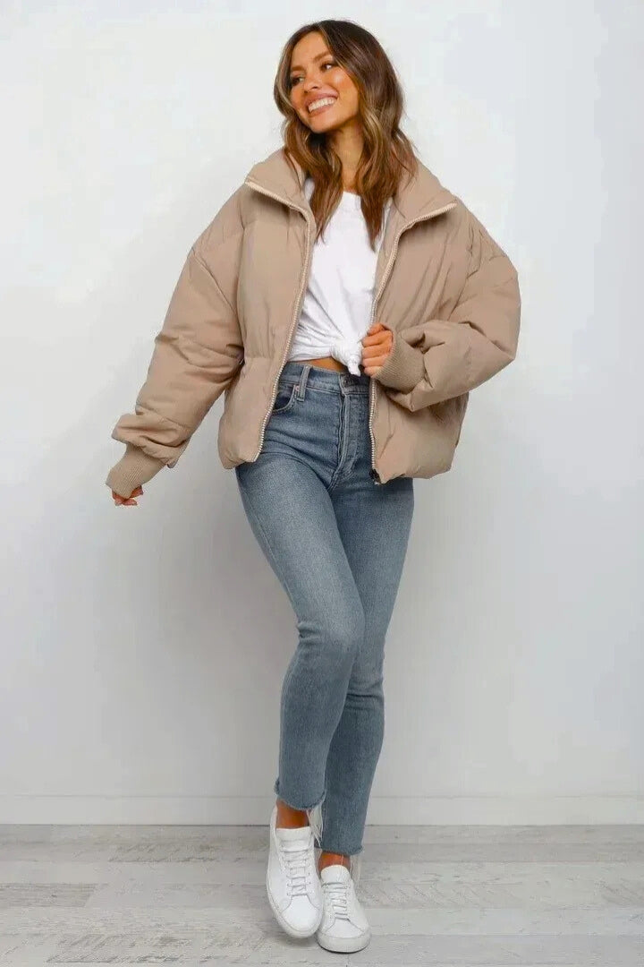 Women's Cropped Puffer Jacket | Quilted Design, Stand Collar, Zip Front, Ribbed Cuffs | 4 Colours, XS to 2XL