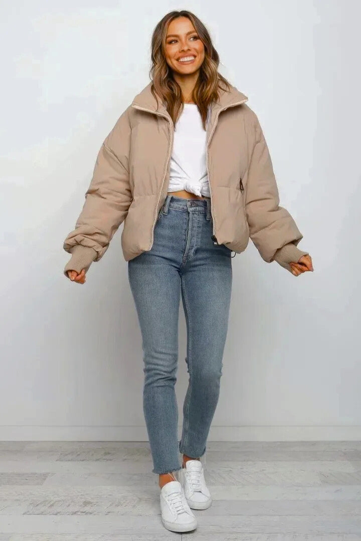 Women's Cropped Puffer Jacket | Quilted Design, Stand Collar, Zip Front, Ribbed Cuffs | 4 Colours, XS to 2XL