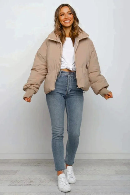 Women's Cropped Puffer Jacket | Quilted Design, Stand Collar, Zip Front, Ribbed Cuffs | 4 Colours, XS to 2XL