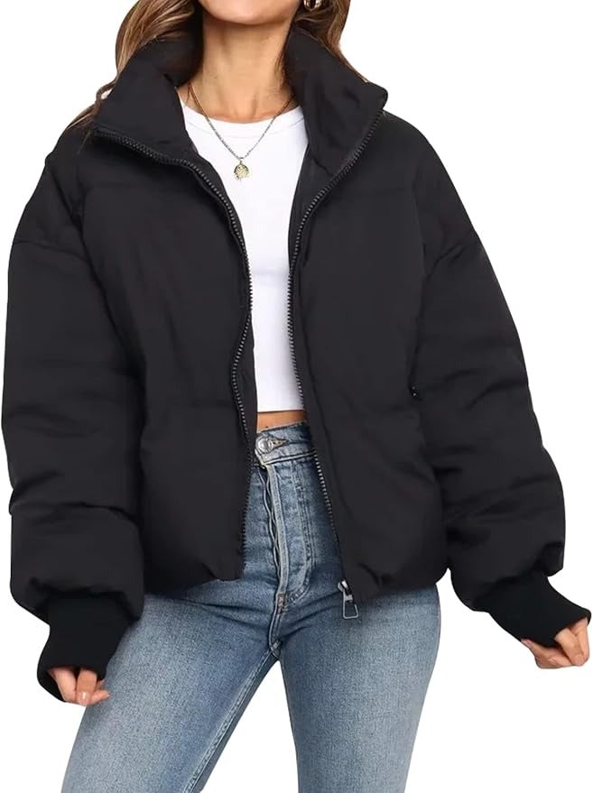 Women's Cropped Puffer Jacket | Quilted Design, Stand Collar, Zip Front, Ribbed Cuffs | 4 Colours, XS to 2XL