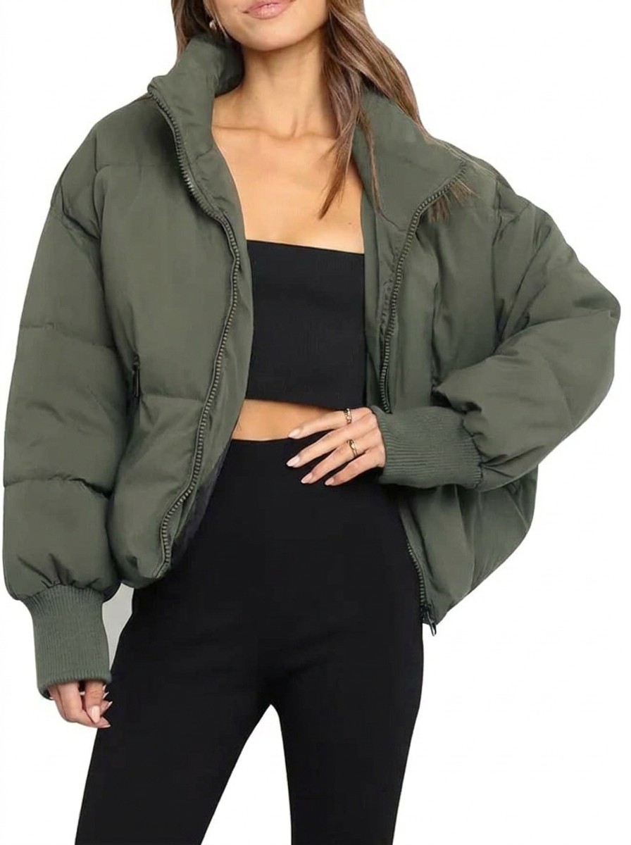 Women's Cropped Puffer Jacket | Quilted Design, Stand Collar, Zip Front, Ribbed Cuffs | 4 Colours, XS to 2XL