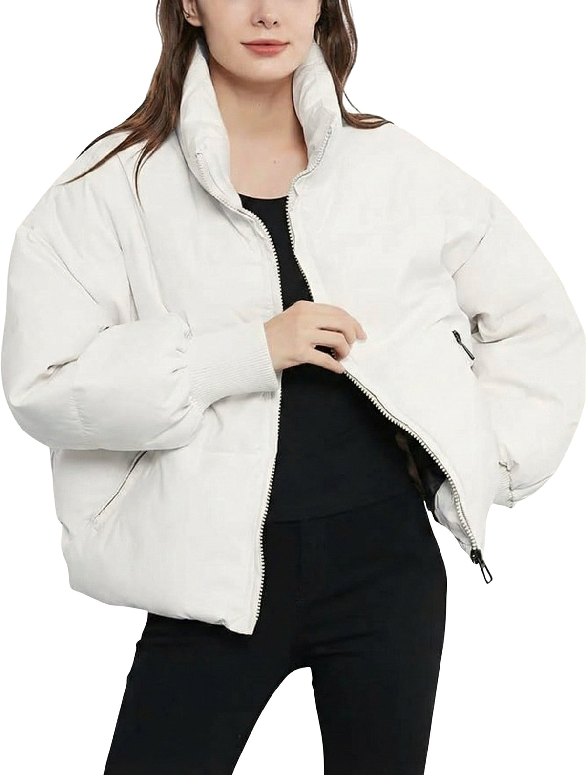 Women's Cropped Puffer Jacket | Quilted Design, Stand Collar, Zip Front, Ribbed Cuffs | 4 Colours, XS to 2XL
