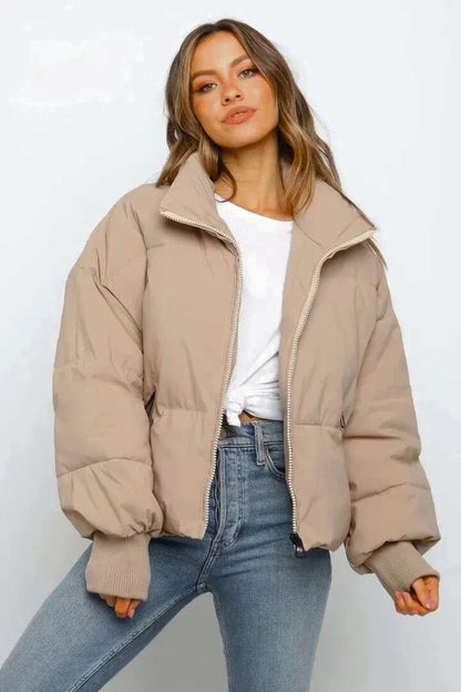 Women's Cropped Puffer Jacket | Quilted Design, Stand Collar, Zip Front, Ribbed Cuffs | 4 Colours, XS to 2XL