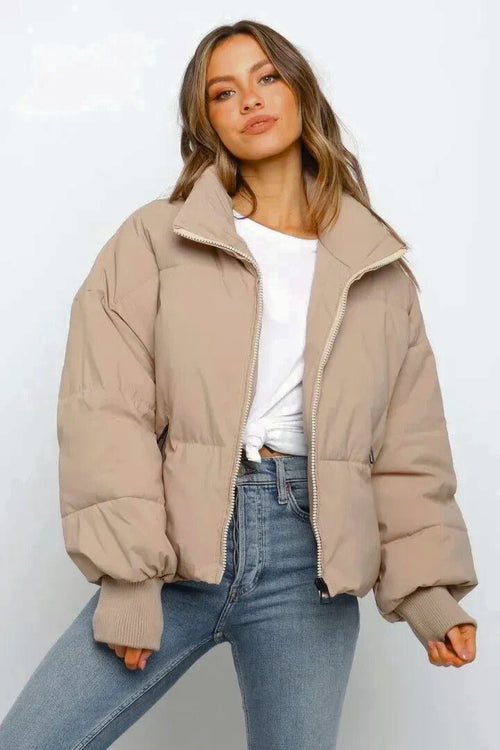 Women's Cropped Puffer Jacket | Quilted Design, Stand Collar, Zip Front, Ribbed Cuffs | 4 Colours, XS to 2XL
